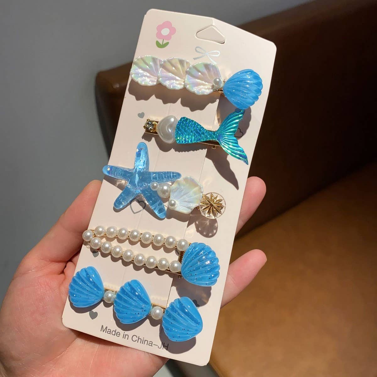 CWAHA07412_STARFISH SHELL HAIR CLIP FOR GIRLS SUMMER