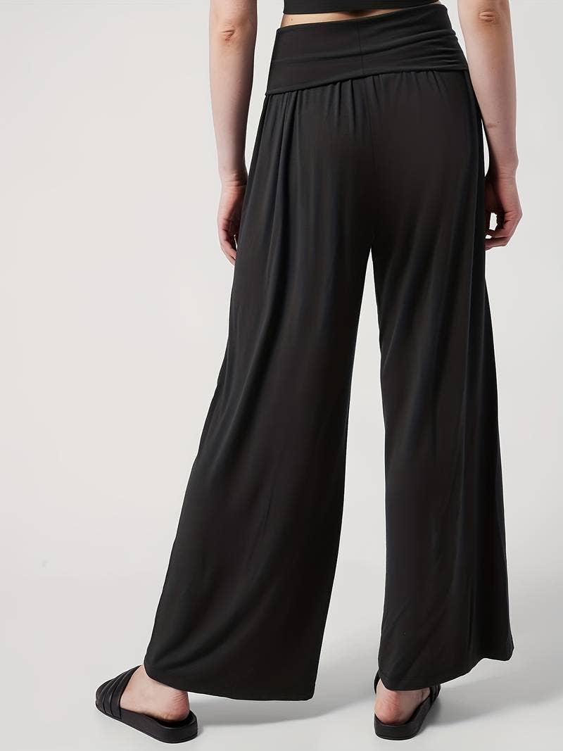 WIDE LEG ELASTICATED WAIST DESIGN PANTS