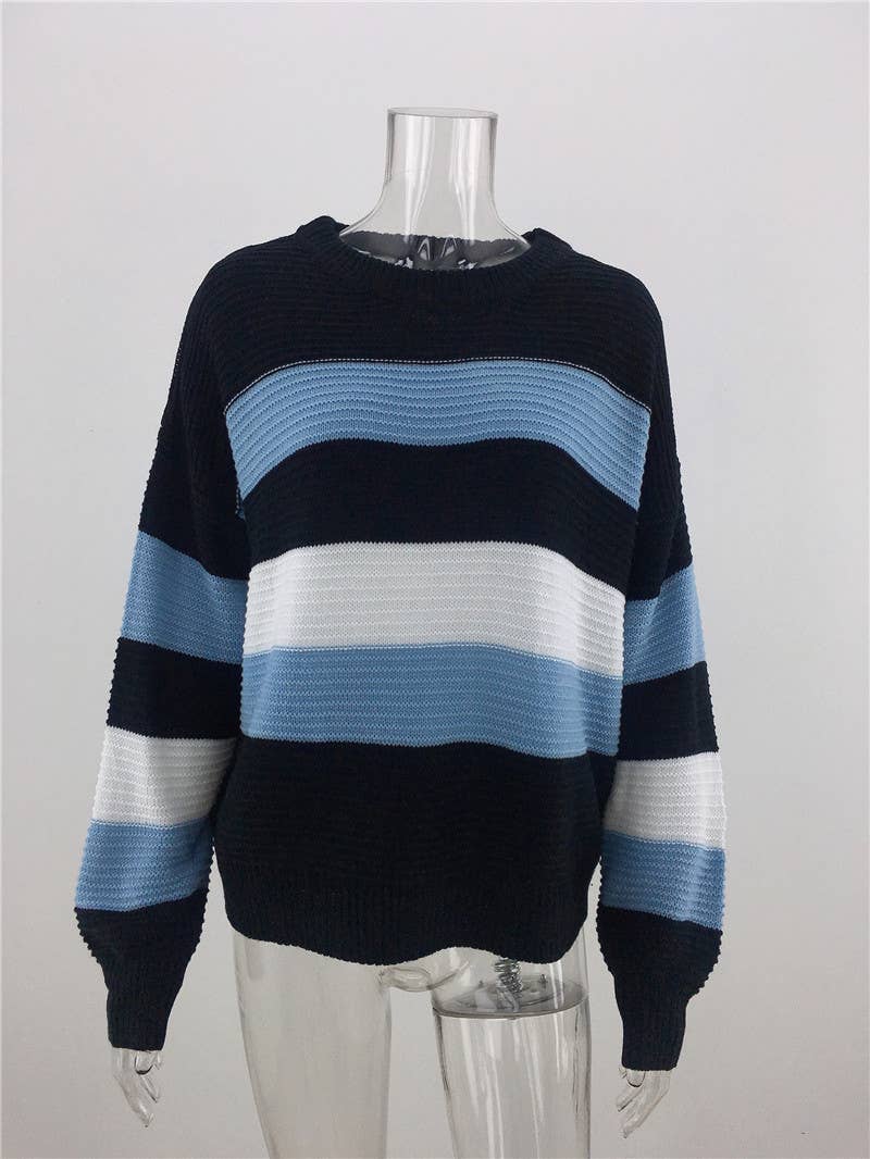 INTERCOLOR PATCHWORK PULLOVER LOOSE SWEATER