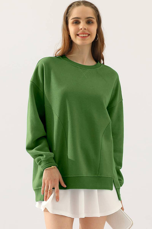 Cwttl905_Long Sleeve Round Neck Cut Hem Sweatshirt