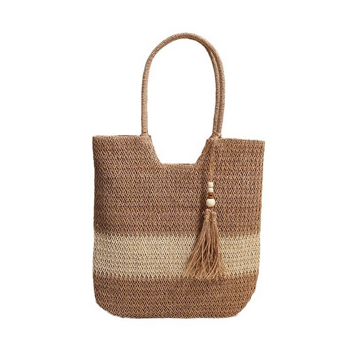 CASUAL WOVEN TWO-COLOR BEACH BAG WOVEN BAG_CWAB1861