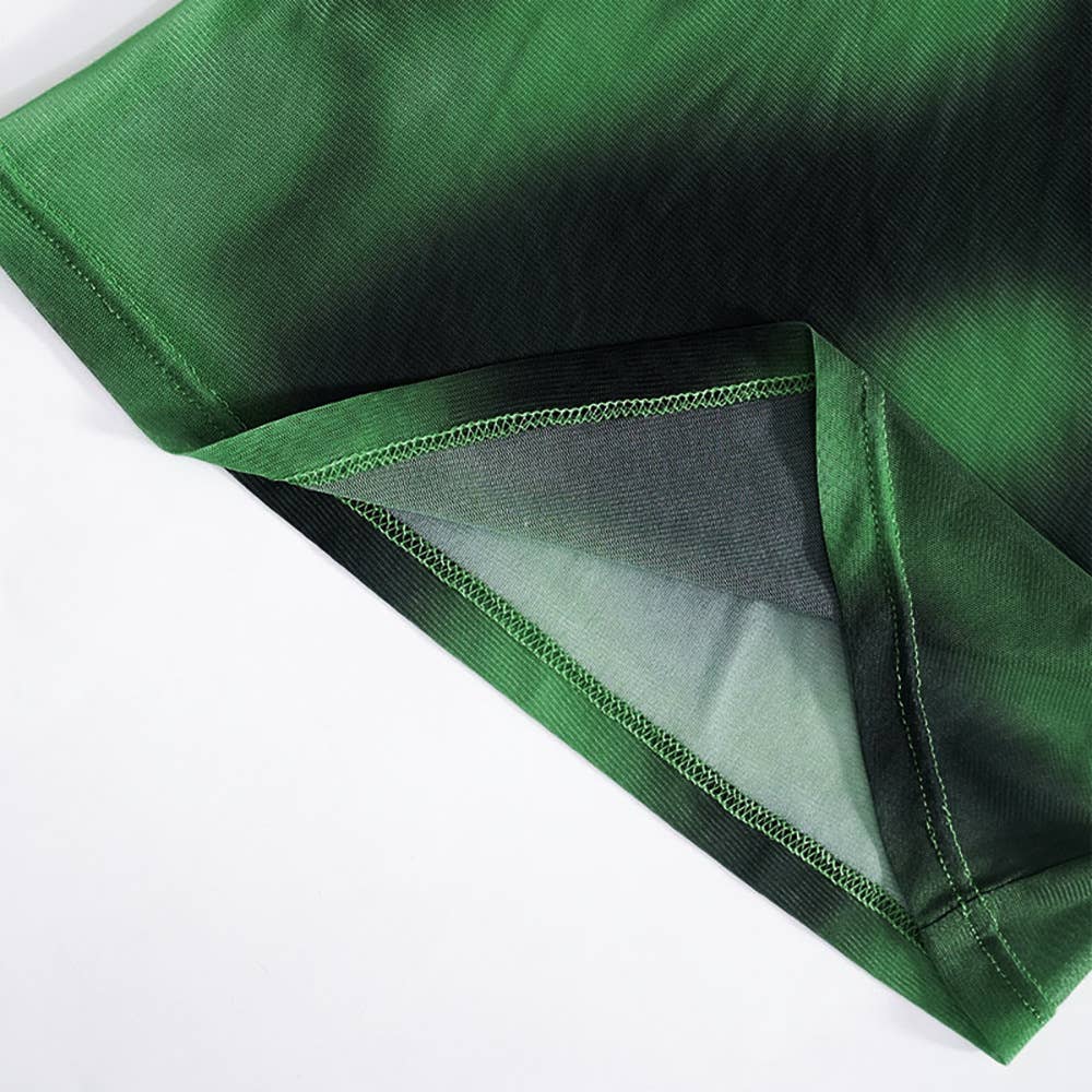 Gradient Tie-Dye Mesh Print Long-Sleeved T-Shirt