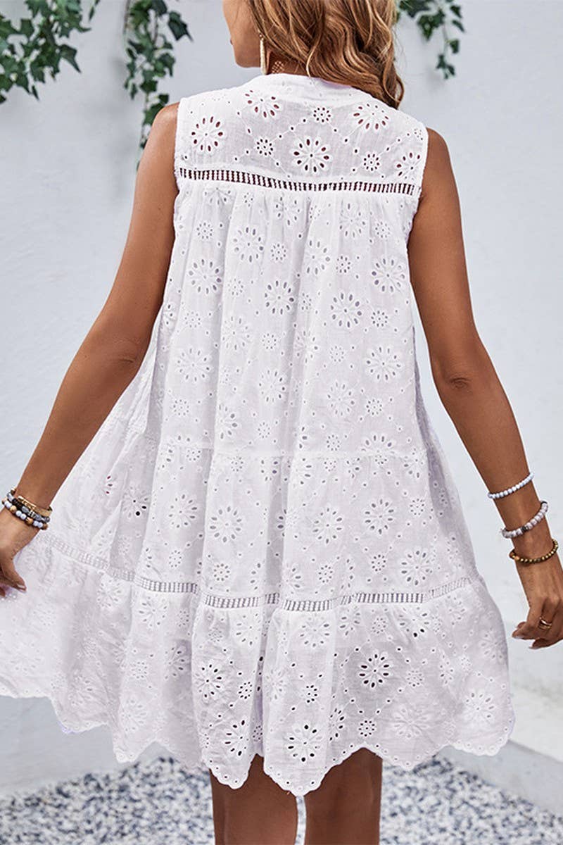 CWDSD3520_HOLLOW EMBOSSED SLEEVELESS SHORT DRESS