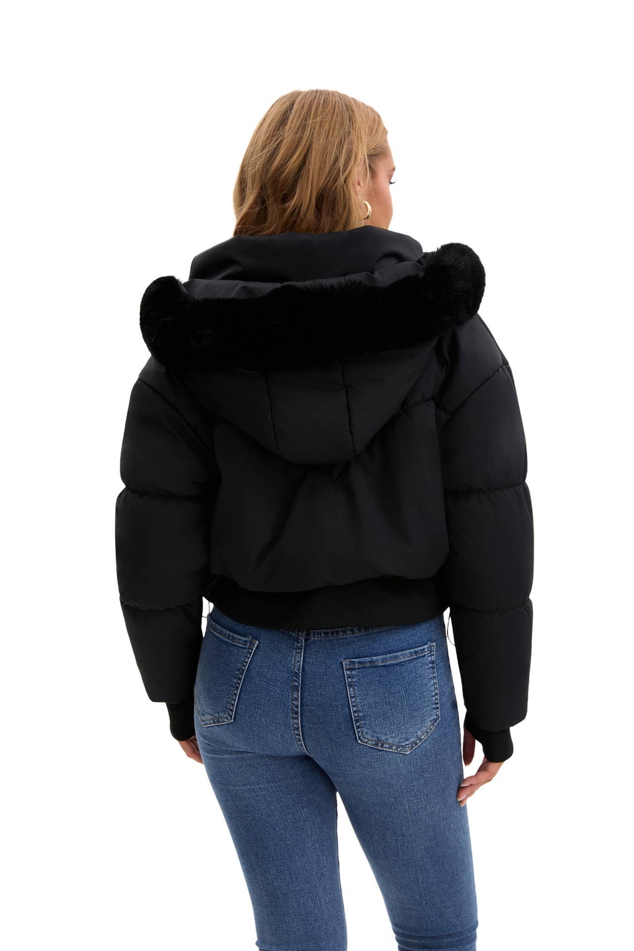 Thick cotton-padded jacket with a cinched waist