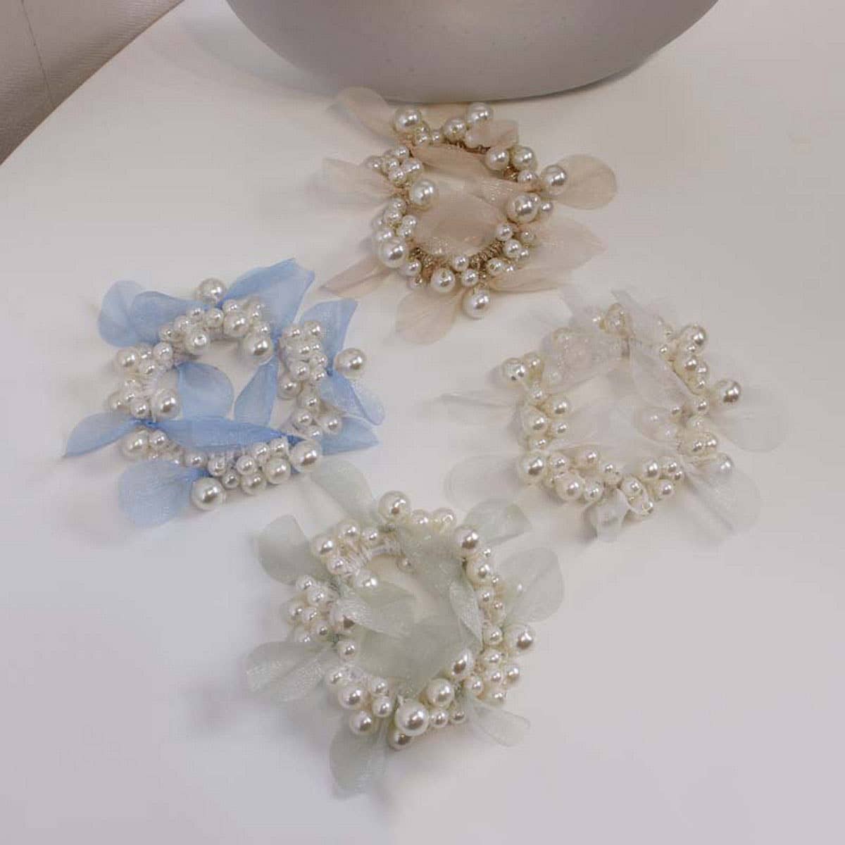 Elegant Lace Pearl Hair Tie Bun Ponytail Band