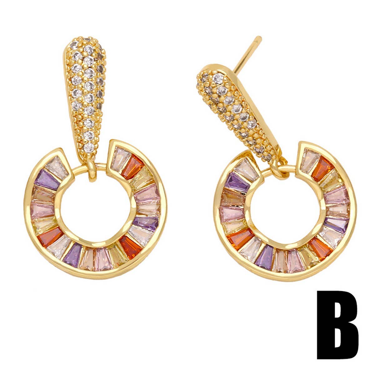 COLORED ZIRCON HEART RETRO ROUND EARRINGS