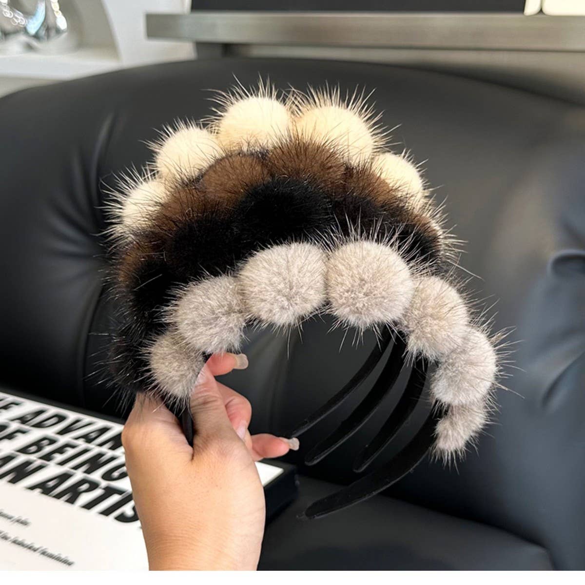 CUTE REAL MINK FUR BALL HEADBAND FUR HEADDRESS