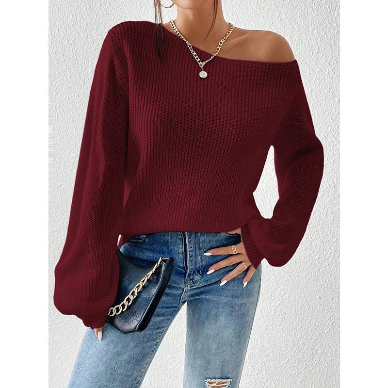SLOUCHY OFF-THE-SHOULDER SEXY SOLID COLOR SWEATER