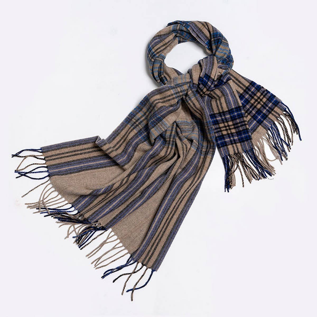 Melange Check Wool Scarf Double-Sided Shawl Unisex