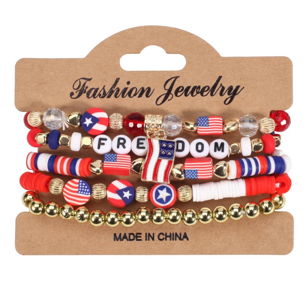 CWMM10463_USA FLAG RED WHITE BLUE BEADED BRACELET