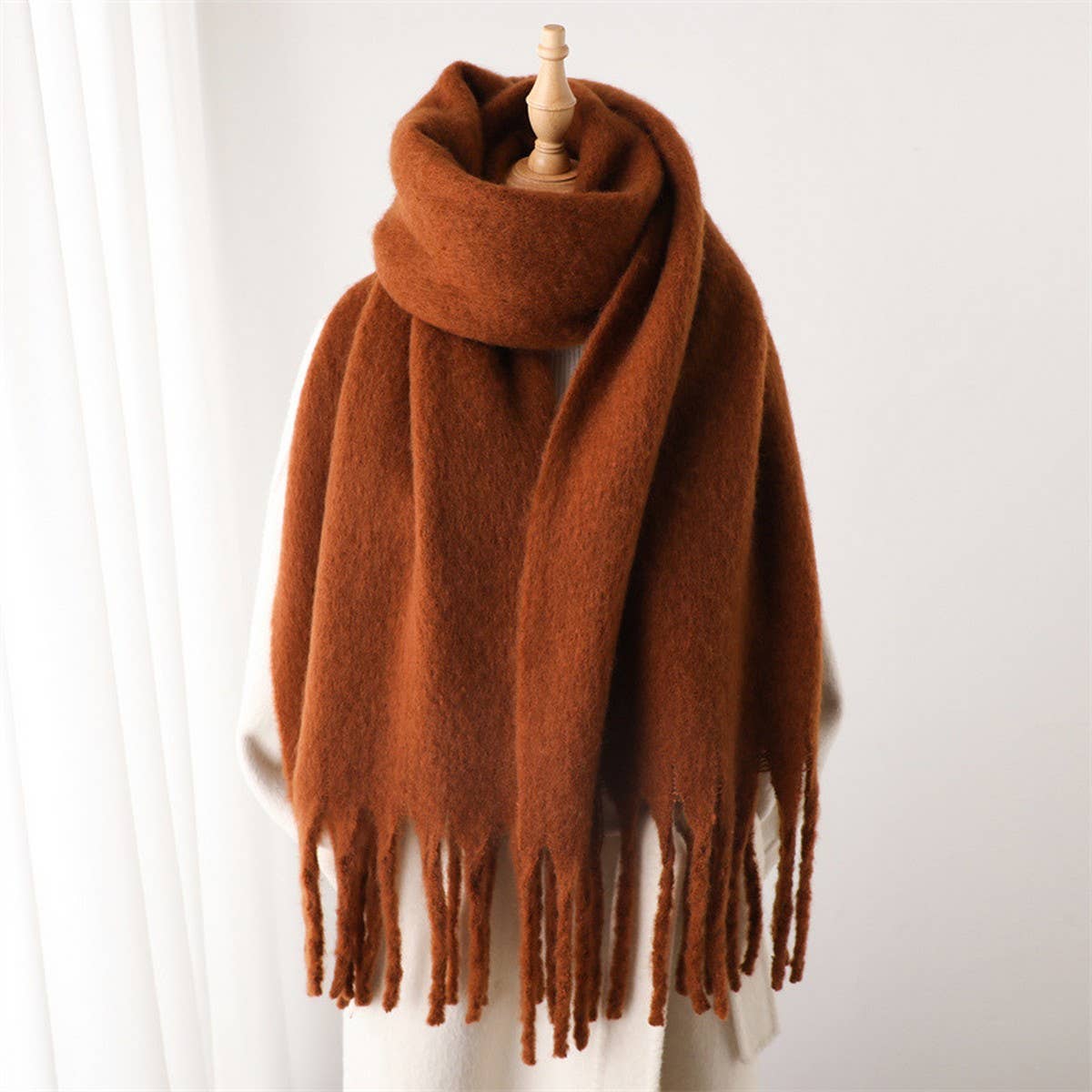 Mohair Tassel Scarf for Winter, Unisex Long Shawl