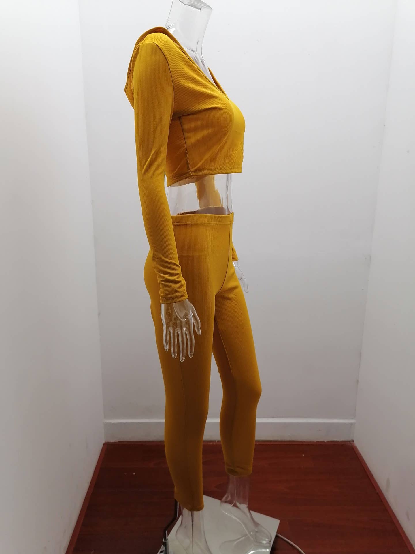 LONG SLEEVE SOLID COLOR HOODED CASUAL SPORTS SUIT