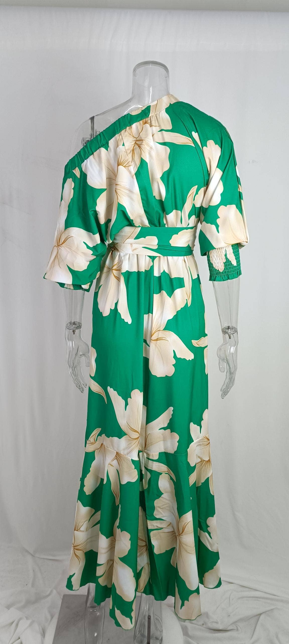 PRINTED LONG SLEEVE LINE NECK DRESS WITH SWING