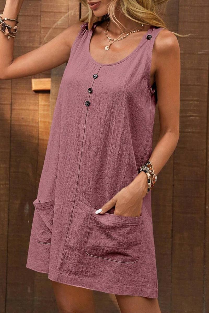 CWDTD0426_SUMMER U-NECK SLEEVELESS SUSPENDER DRESS