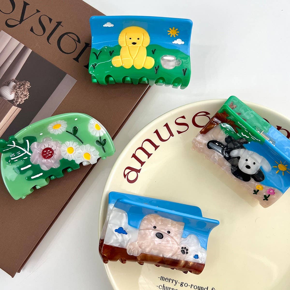 Colorblock Dog Acetate Hair Claw Cute Clip