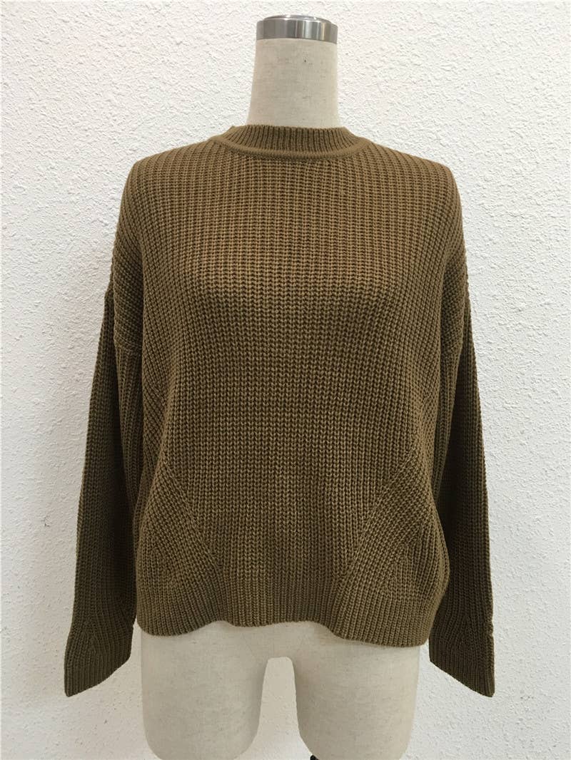 WOMEN'S LOOSE KNIT SWEATER CREW NECK KNIT SWEATER