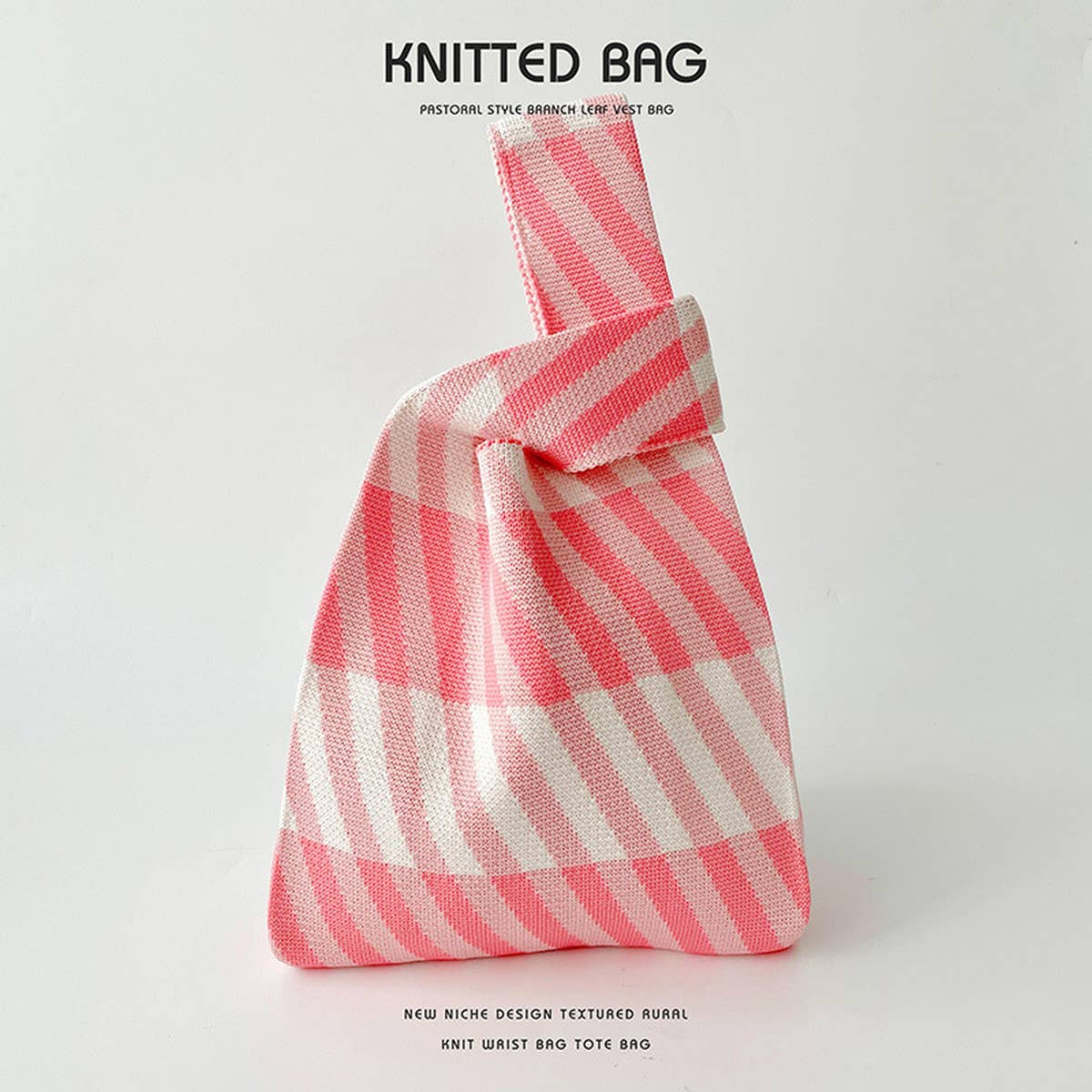 VERSATILE CONTRAST STRIPED KNITTED TOTE BAG_CWAB2392