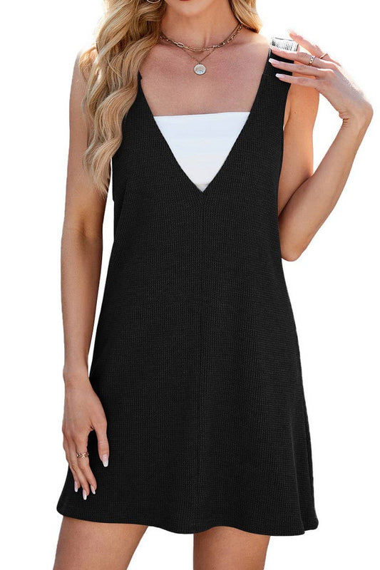 CWDSD7419_SUMMER V-NECK SQUARE NECK REVERSIBLE LOOSE DRESS