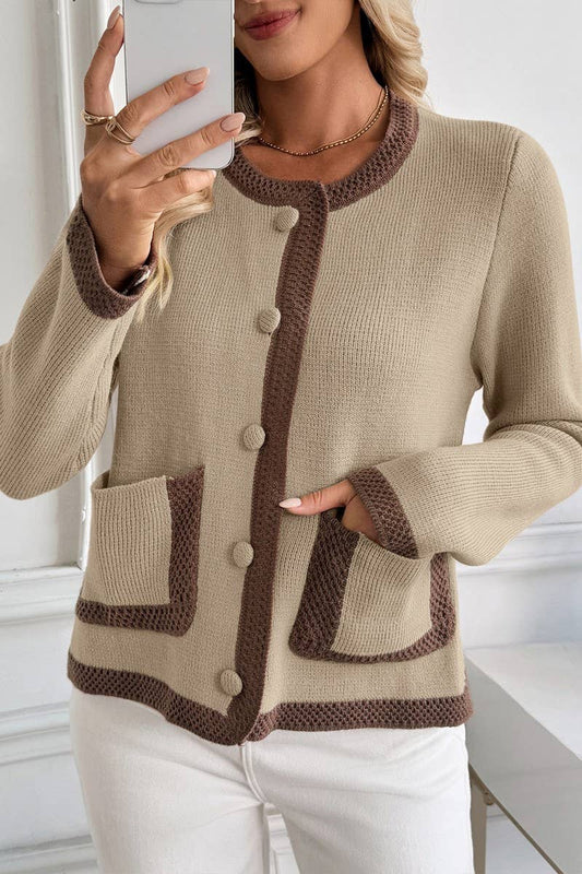 CWOCO00170_VINTAGE COLORBLOCK CHANEL STYLE KNIT CARDIGAN