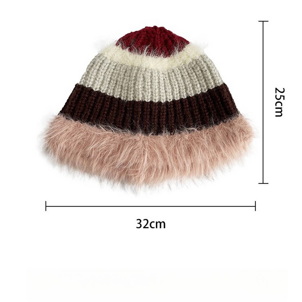 STRIPED COLORBLOCK PLUSH EDGE WOMEN'S KNITTED HAT_CWAH2062