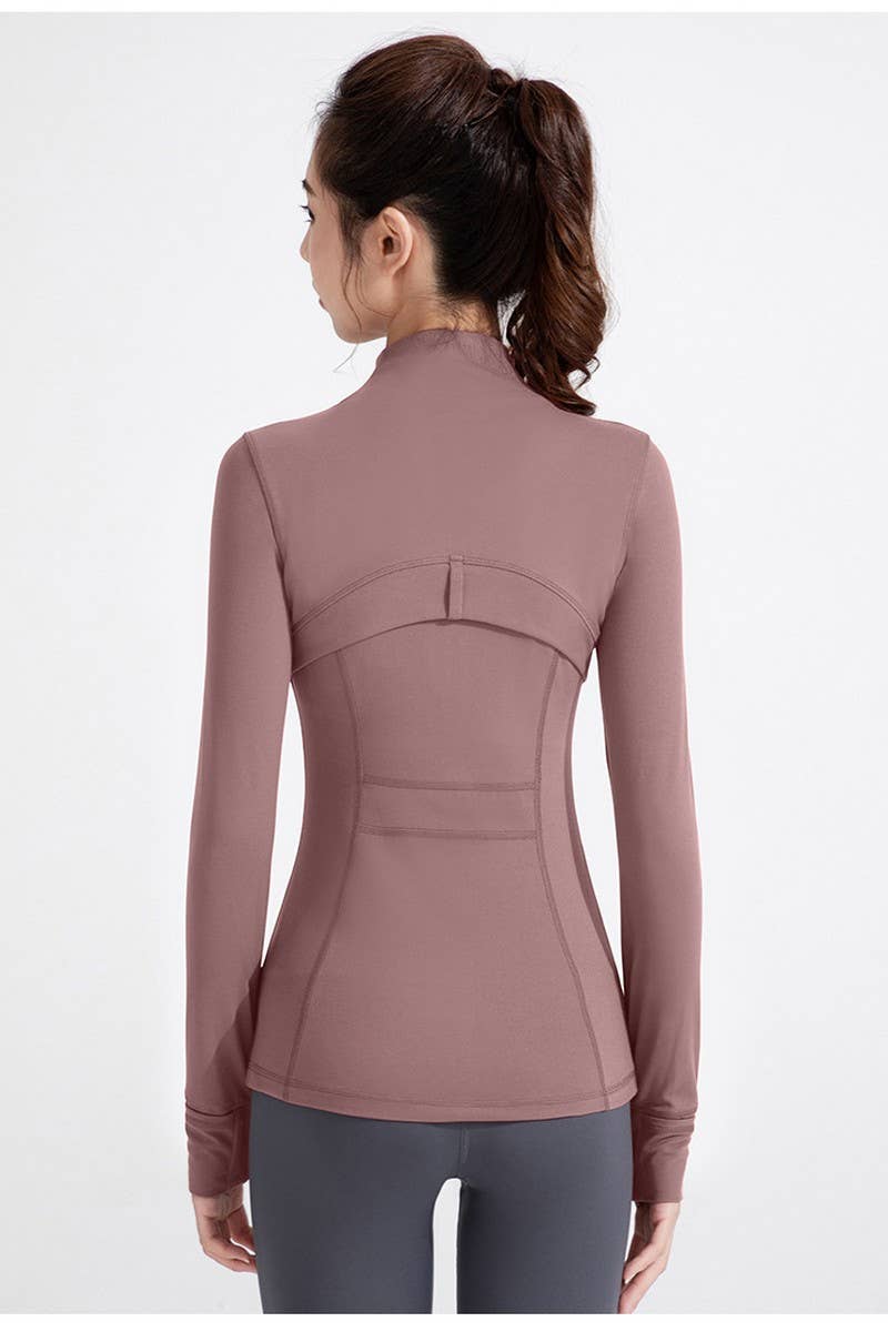 CWOCO1026_STAND COLLAR SPORTS LONG SLEEVE ZIP UP COAT