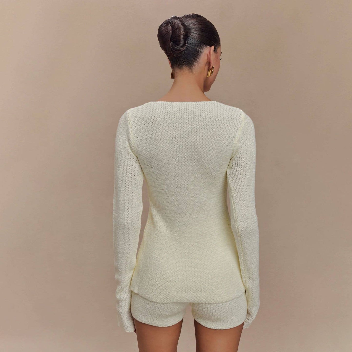 Sexy style lace-up and cut-out knitted suit