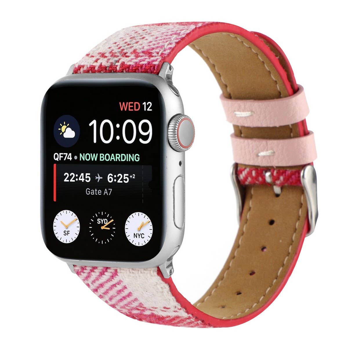 IWATCH8-1 PLUSH CHECKERED LEATHER STRAP