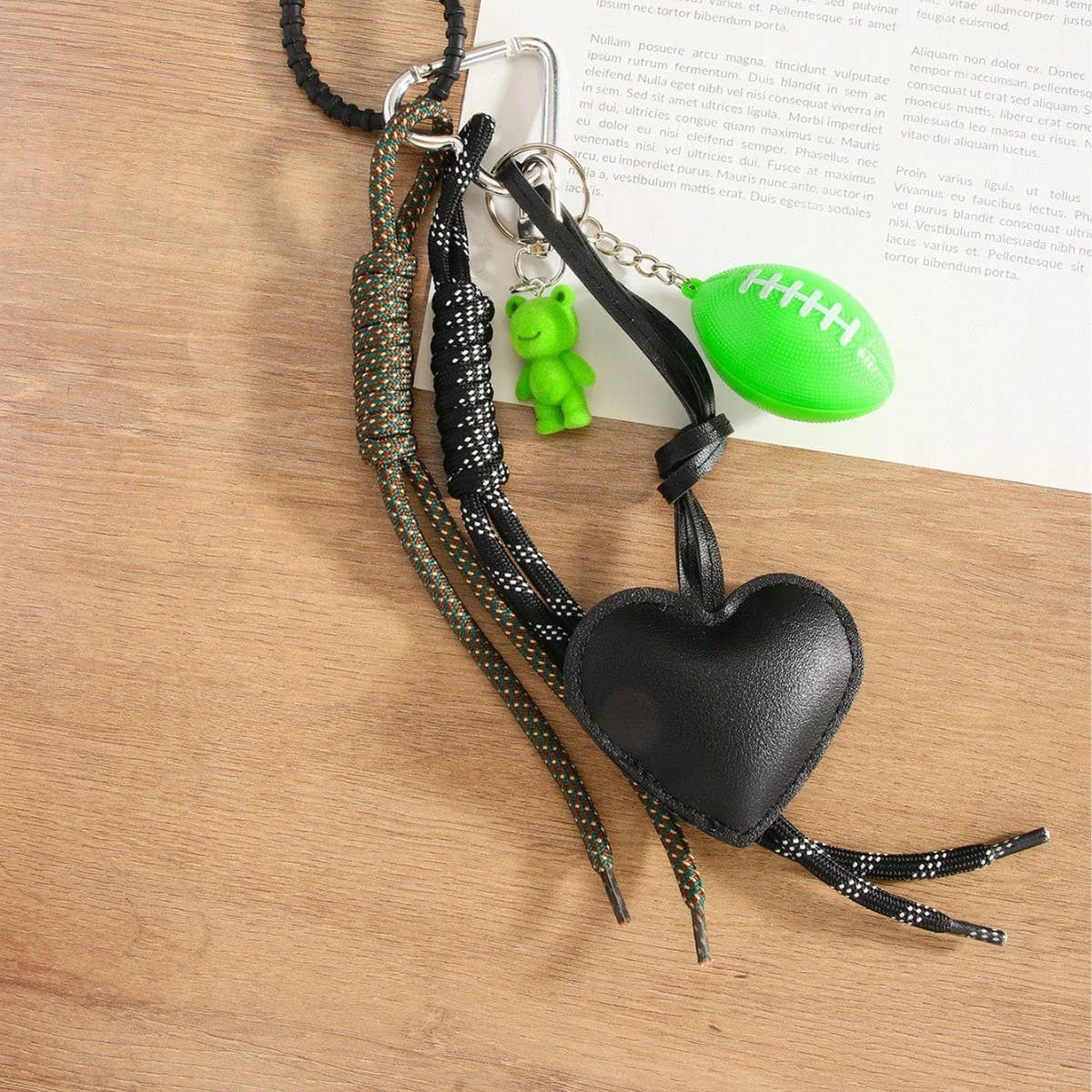 Black PU Heart Frog & Mini Football Keychain_CWMM7759