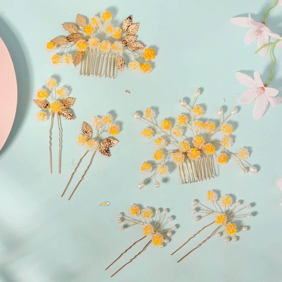 NEW YELLOW FLOWER BRIDAL HAIR ACCESSORIES_CWAHA2796