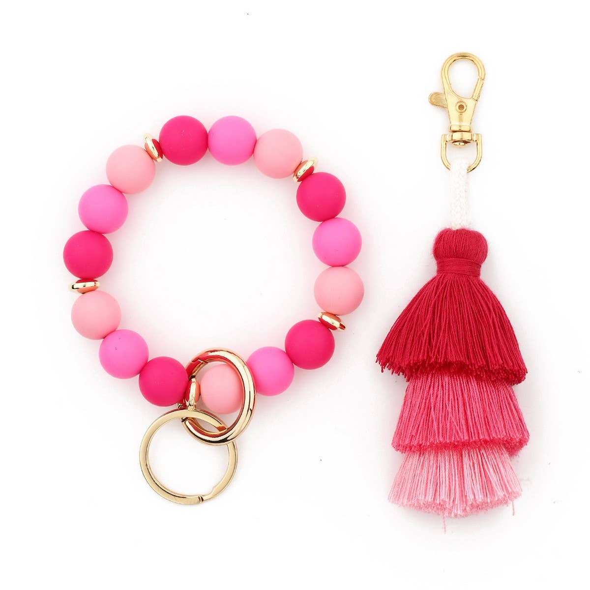 Women??¢s Tassel Silicone Bead Keychain Bracelet_CWAB5029