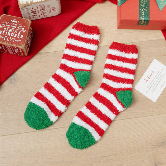 SANTA CLAUS ELK CORAL VELVET SOCKS