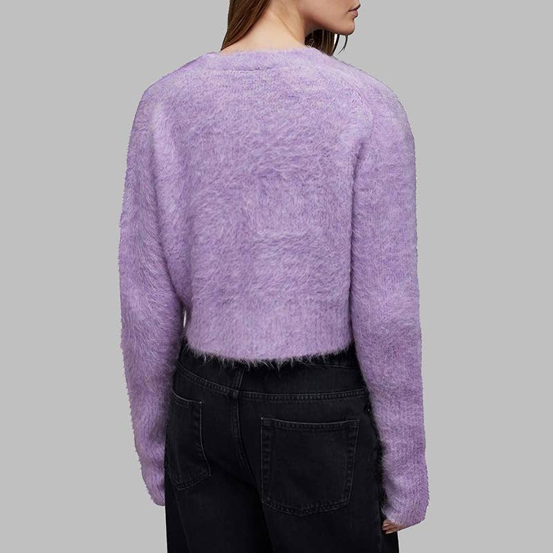 V-NECK SINGLE BREASTED MINK HAIR SHORT SWEATER