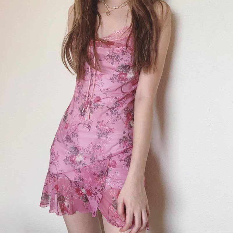 Square neck lace halter strap hip wrap dress