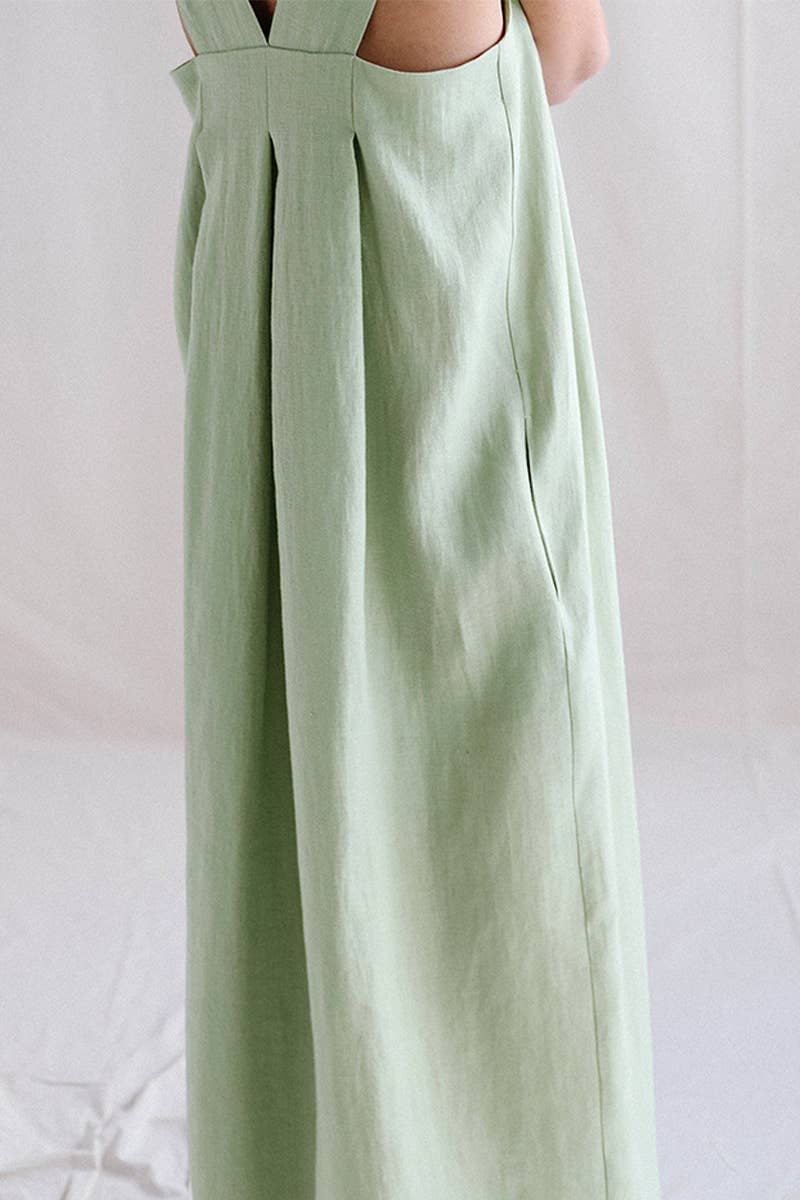 LOOSE LINEN SQUARE COLLAR SUSPENDERS DRESS