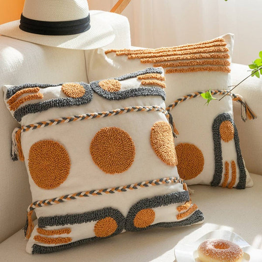 Boho Chic Tufted Tassel Throw Pillow Cover for Sofa_CWMM7702