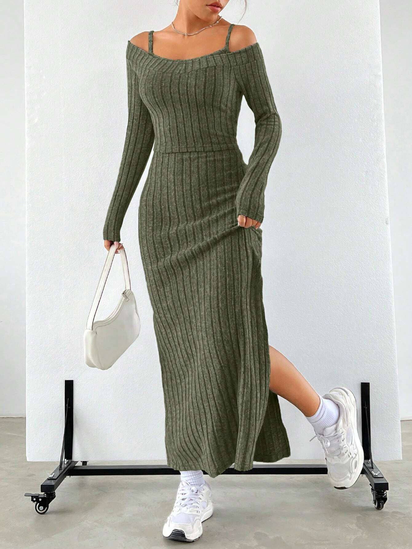 SIMPLE ELEGANT SUIT HALTER DRESS TWO-PIECE SET