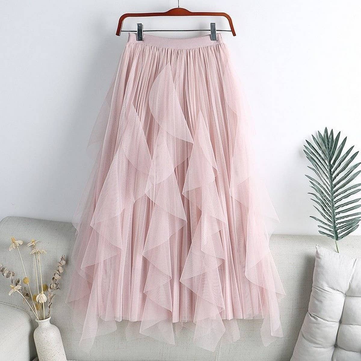 TULLE SKIRT MID-LENGTH HIGH WAIST PLEATED SKIRT