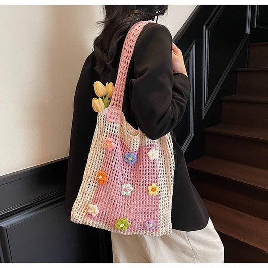 CUAB00637_2025 LARGE BOHO KNIT TOTE BEACH TRAVEL BAG