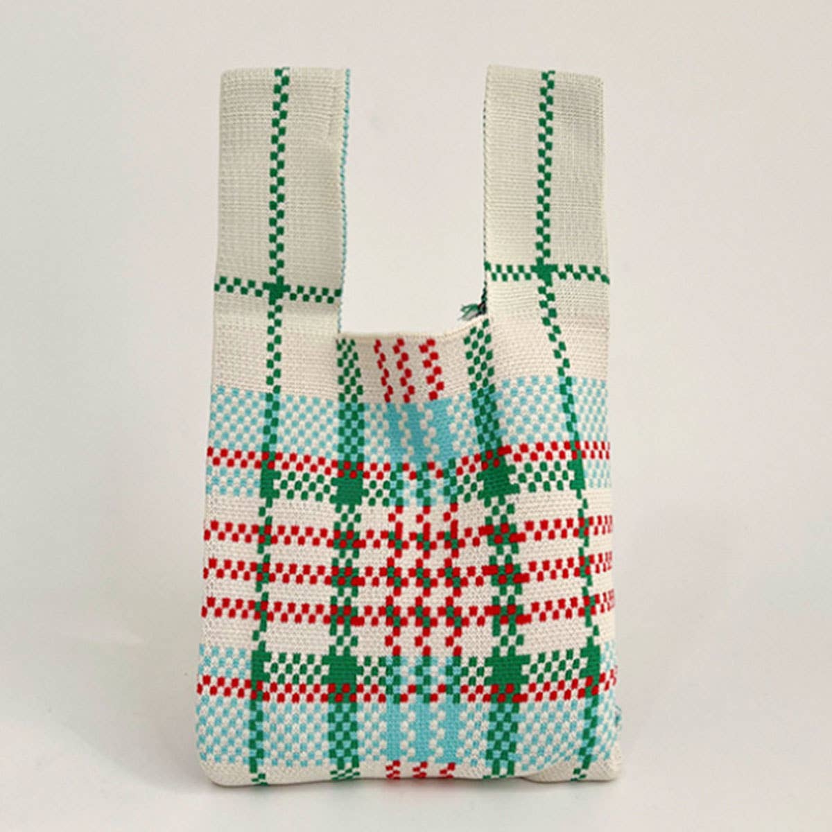 Colorful checkered knitted single-shoulder bag