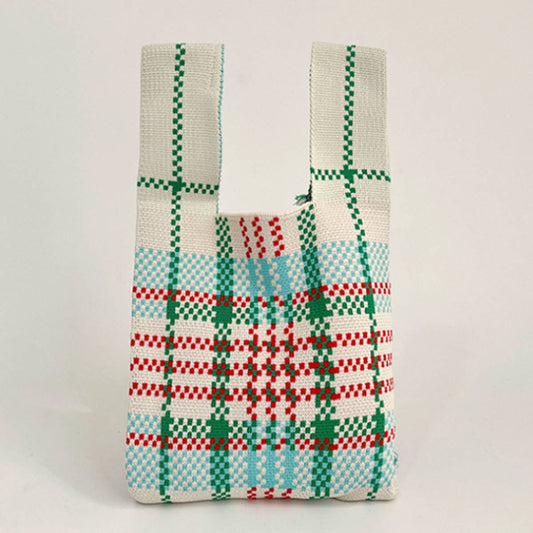 Colorful checkered knitted single-shoulder bag