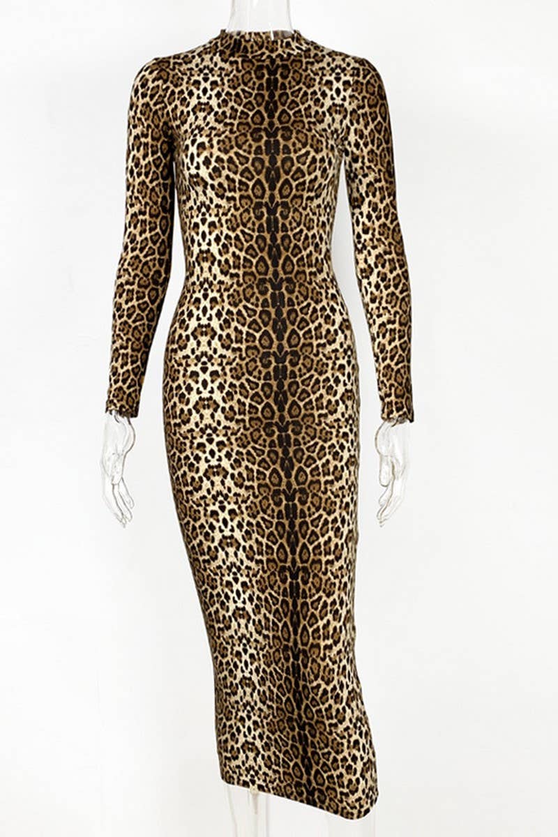 CWDMD4919_LEOPARD PRINT LONG SLEEVE SEXY FITTED DRESS