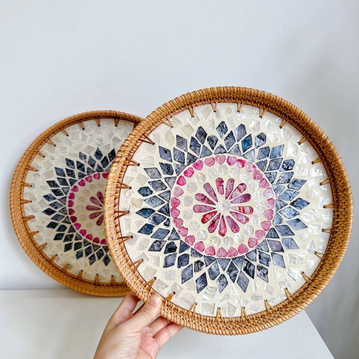 RATTAN SHELL STORAGE BASKET TRAY 2-PIECE SET_CWMM4542