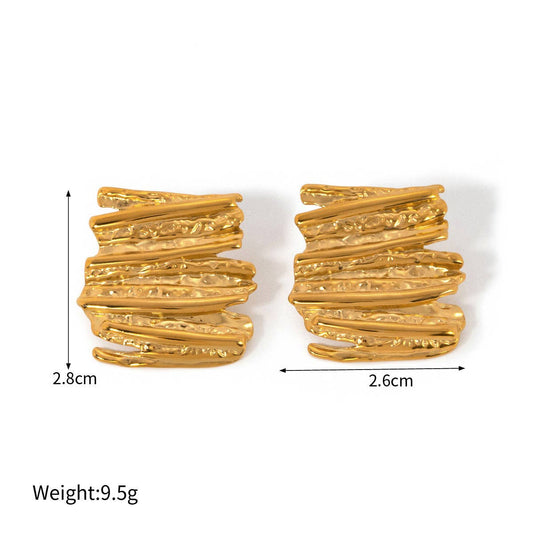 GOLD HAMMERED IRREGULAR EARRINGS_CWAHA0897