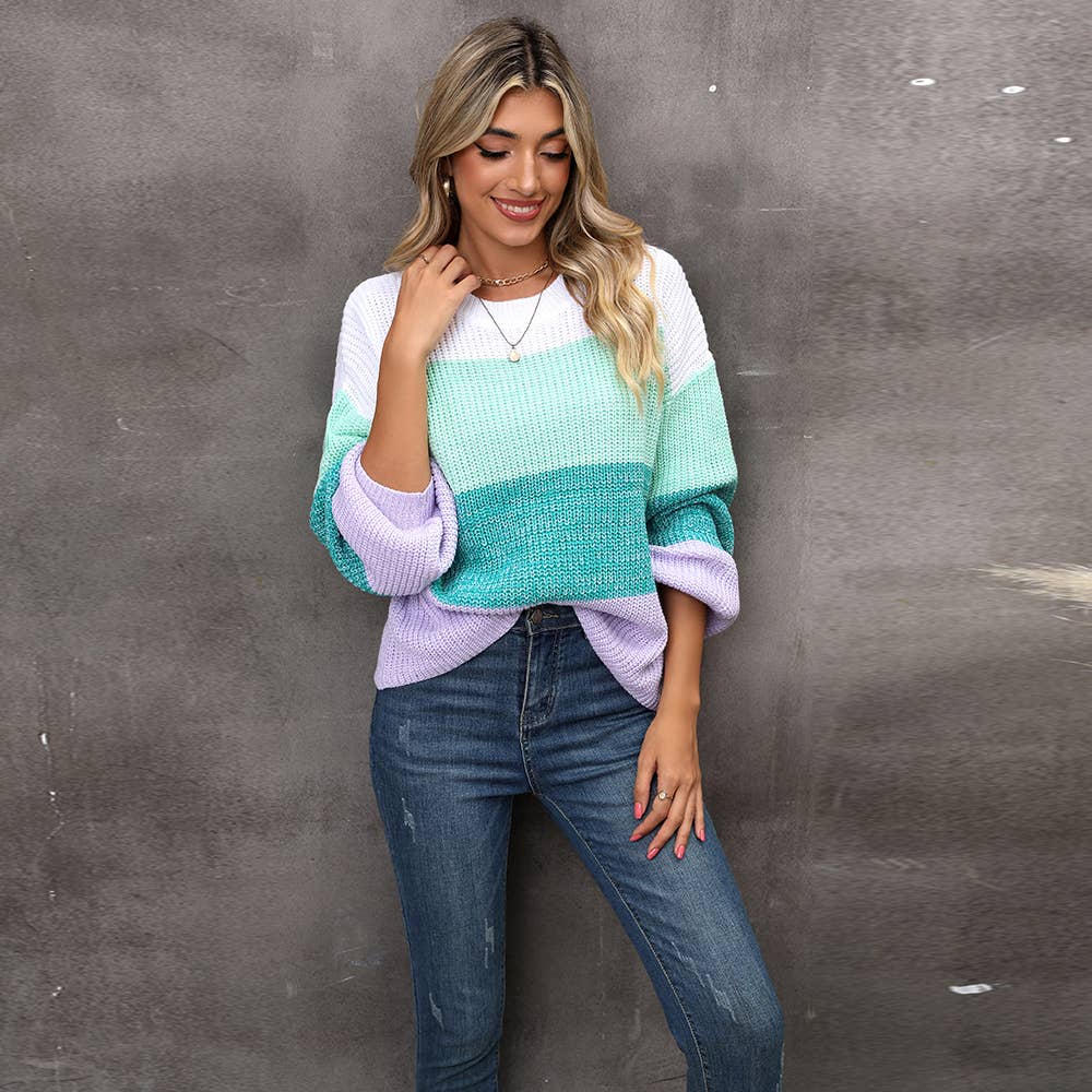 Patchwork Color Contrast Pullover Sweater