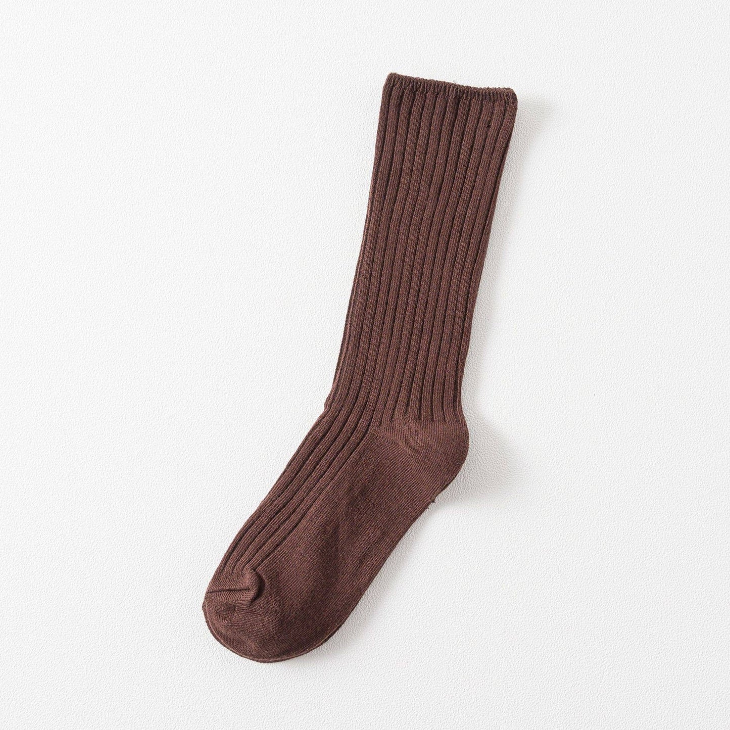 Solid Color Vertical Stripes Cotton Crew Socks_CWMS074