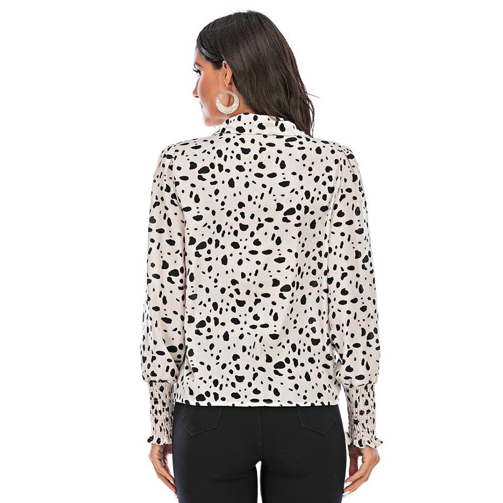 LAPEL SLIM-FIT POLKA-DOT CASUAL SHIRT