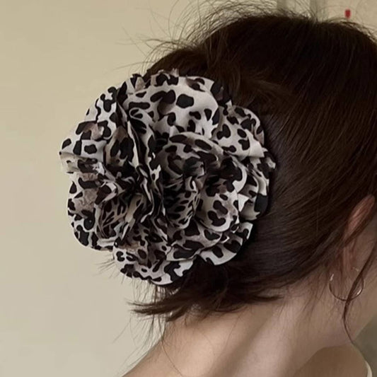 DESIGN LEOPARD PRINT FLOWER FULL BACK HAIR CLIP