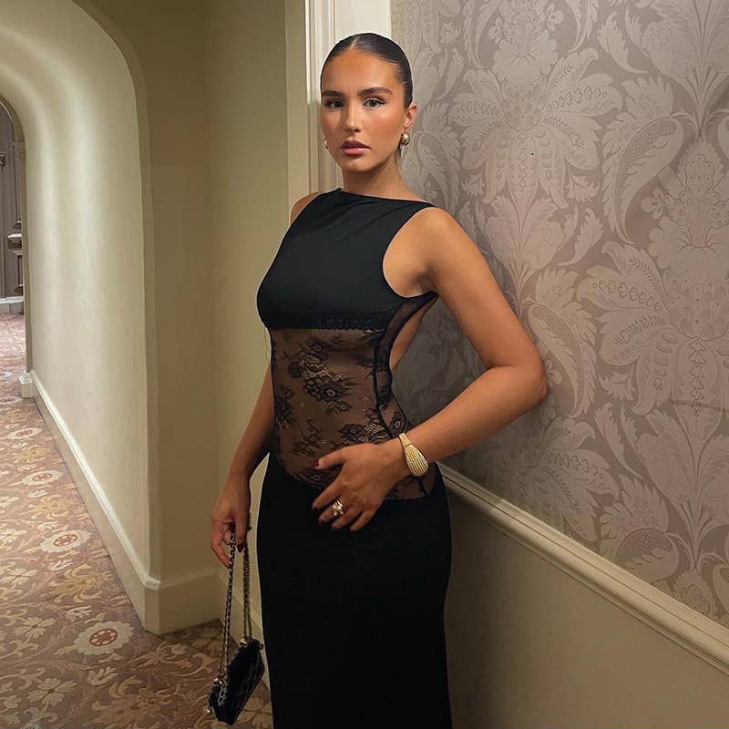 SEXY SLIM PATCHWORK LACE BACKLESS DRESS