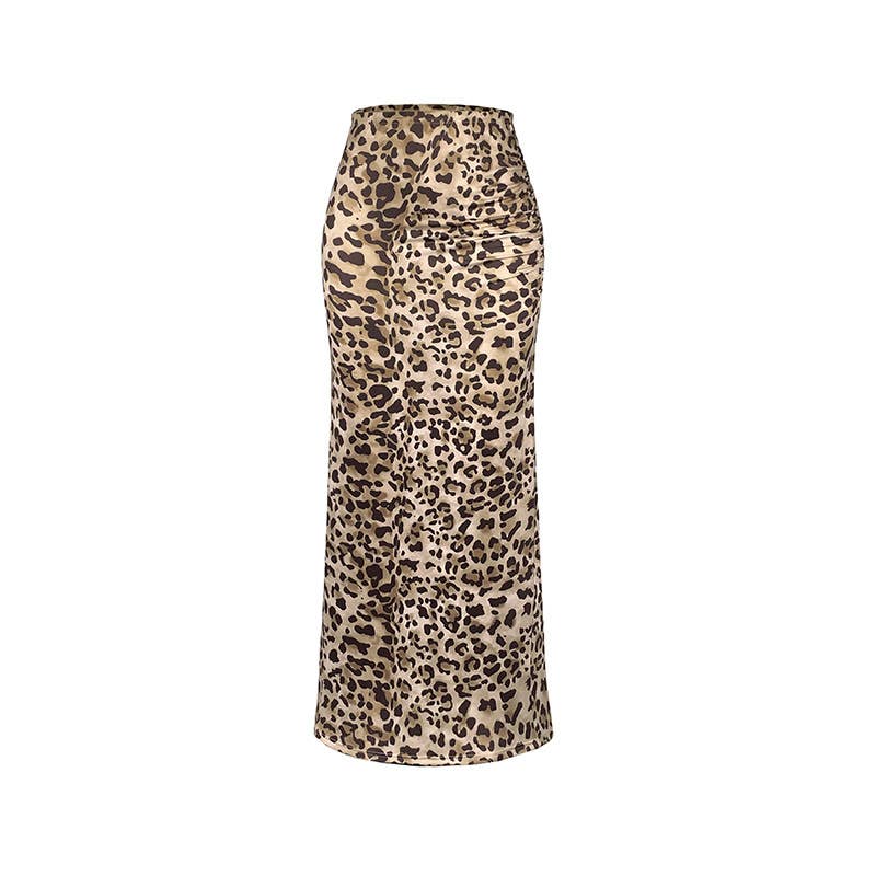 Split high-waisted leopard print hip wrap skirt