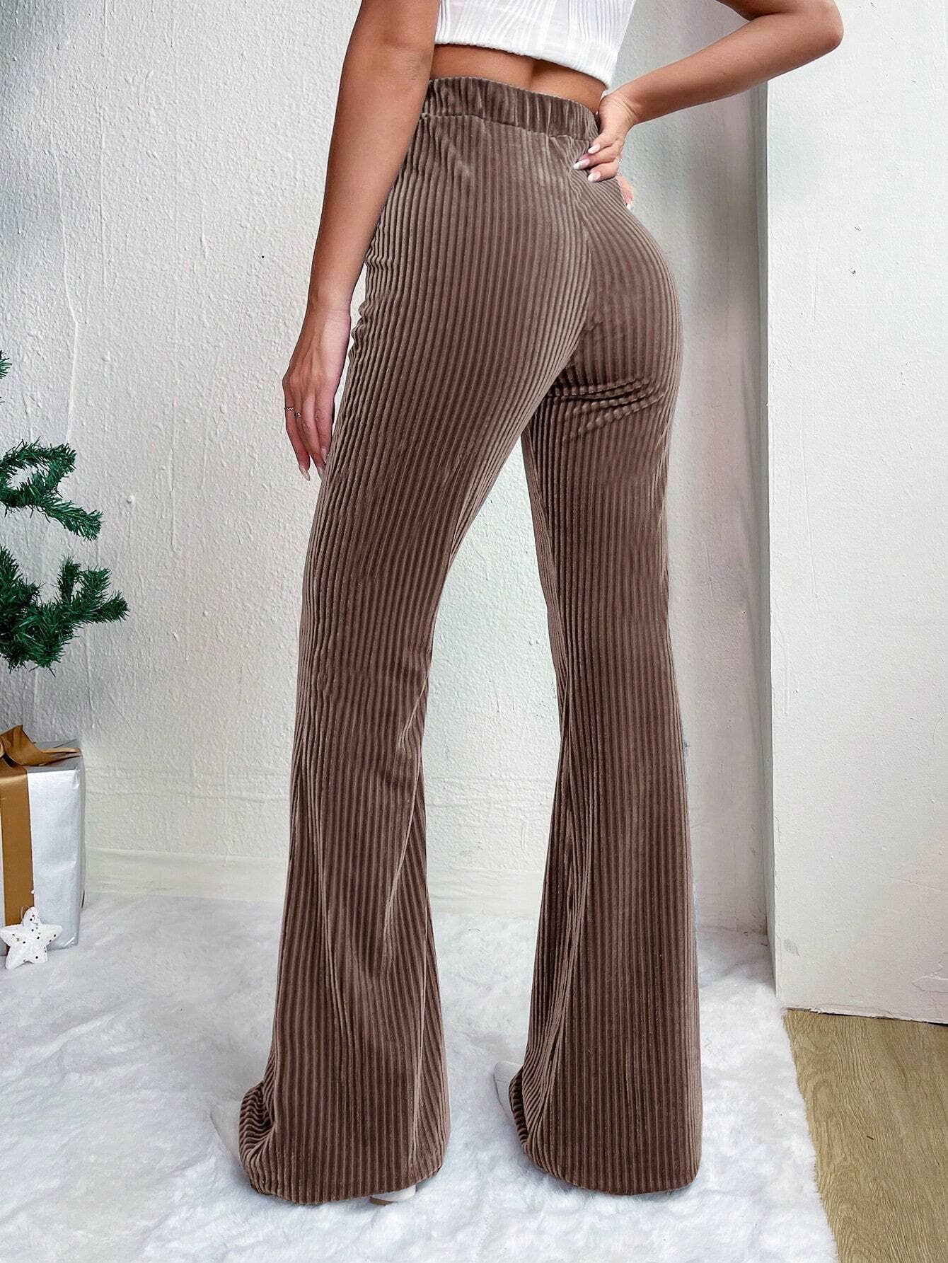 HIGH-WAISTED CORDUROY BELL BOTTOMS WIDE-LEG PANTS